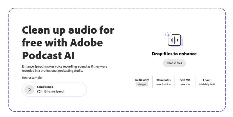 Нейросеть для улучшения звука от Adobe. Главная страница Adobe Enhance Speech. Фото.